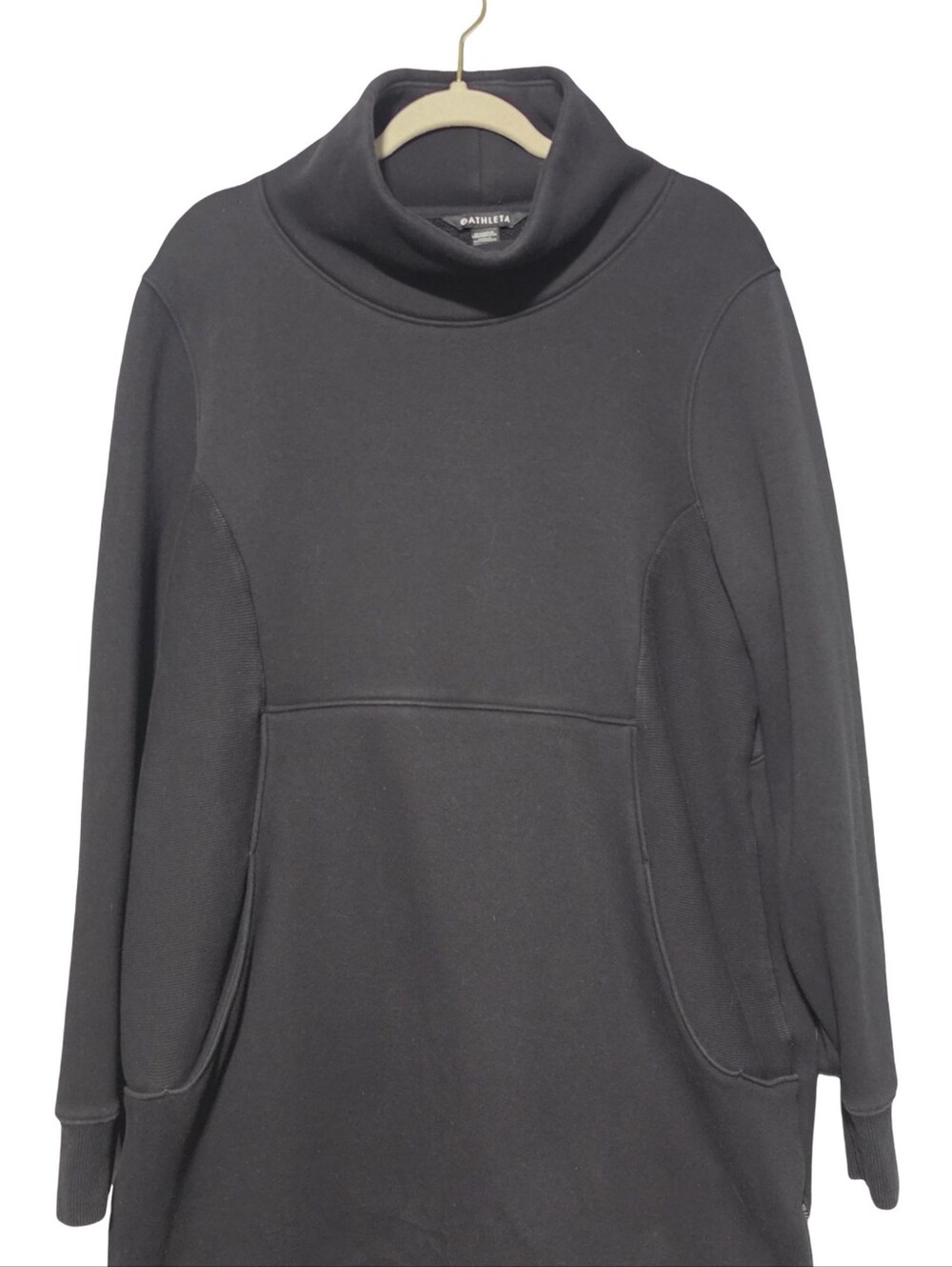 ATHLETA Cozy Karma Funnel Neck Dress Womens 1X Black Sweatshirt Athleisure Comfy - Picture 3 of 8